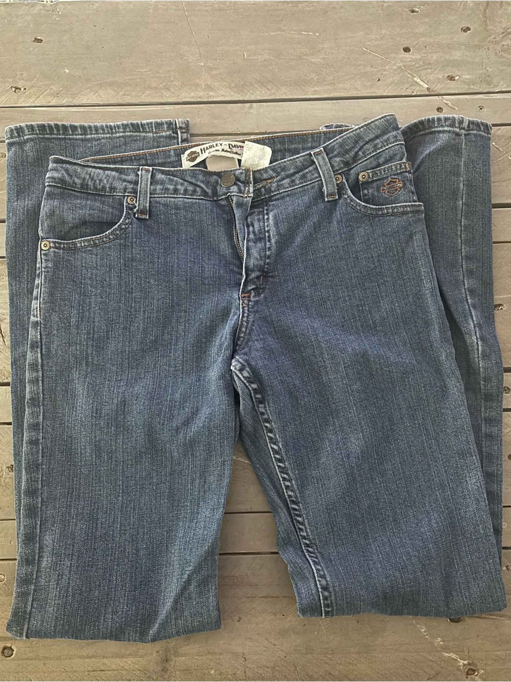 Harley-Davidson Womans Boot Cut Dark Blue Straight Jeans 6T 32” Inseam
